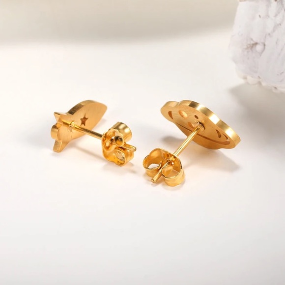 Stainless Steel Gold Plated Rocket Stud Earrings - Picture 2 of 4